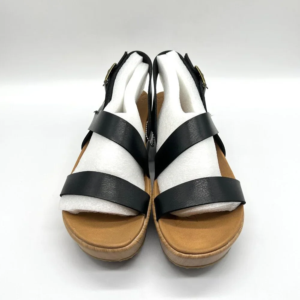 Skechers Womens Size 7.5‎ Black Vegan Leather Platform Sandals Shoes